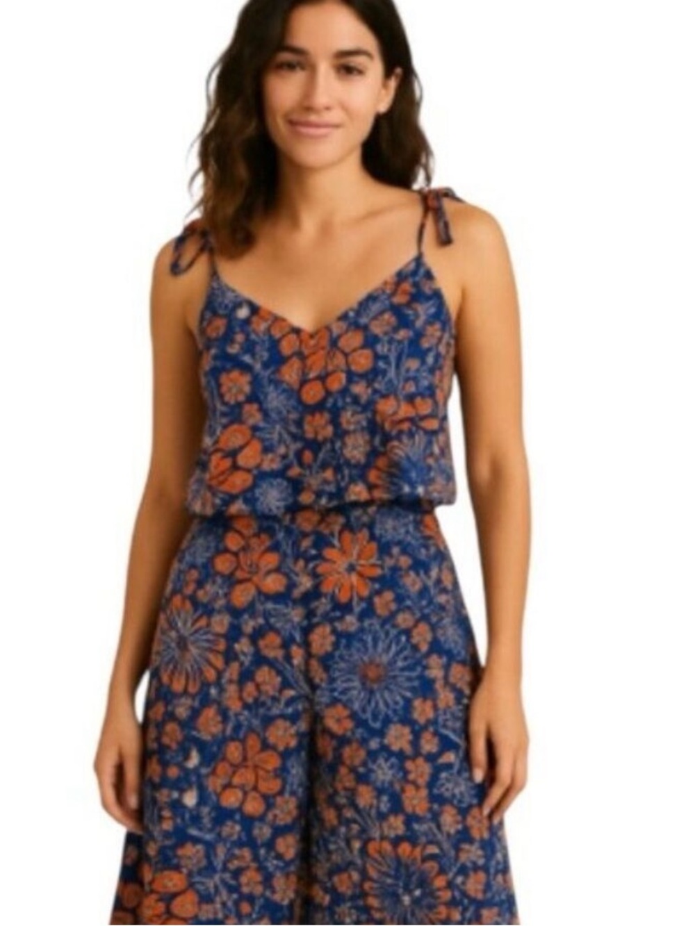 Sigrid Olsen Navy Orange Floral Skirt Set Small S Tassel Tie Strappy Coastal